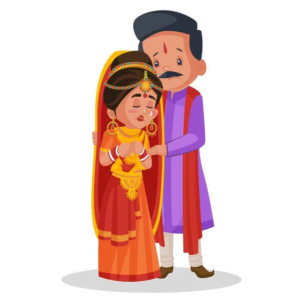 Die Indische Braut Steht Bei Seinem Vater Vektorgrafische Illustration Individuell — Stockvektor