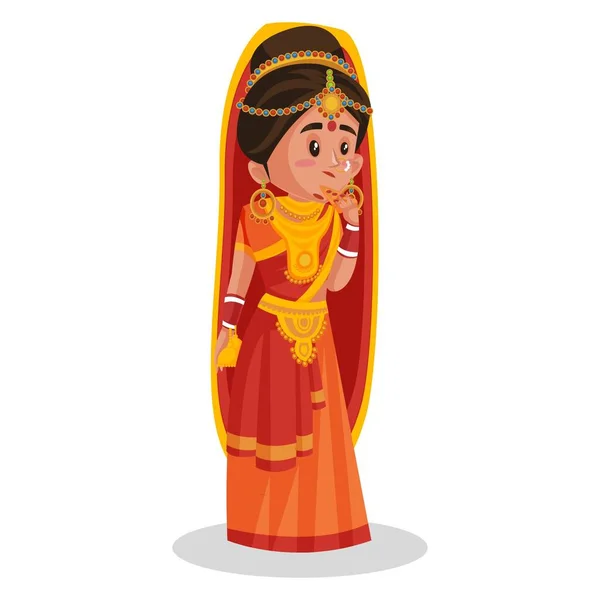 Индийская Невеста Ест Еду Векторная Графическая Иллюстрация Индивидуально Белом Фоне — стоковый вектор