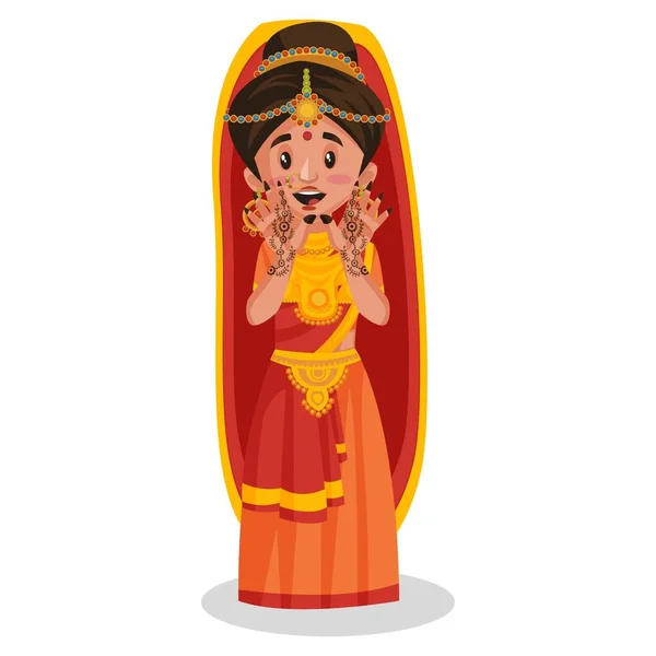Индийская Невеста Показывает Свои Руки Mehndi Векторная Графическая Иллюстрация Индивидуально — стоковый вектор