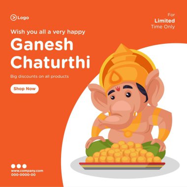 Ganesh Chaturthi Hint Festivali çizgi film şablonunun pankart tasarımı. Vektör grafik illüstrasyonu.