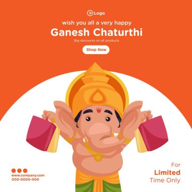 Ganesh Chaturthi Hint Festivali çizgi film şablonunun pankart tasarımı. Vektör grafik illüstrasyonu.