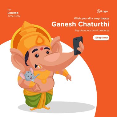 Ganesh Chaturthi Hint Festivali çizgi film şablonunun pankart tasarımı. Vektör grafik illüstrasyonu.