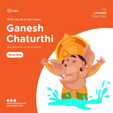 Ganesh Chaturthi Hint Festivali çizgi film şablonunun pankart tasarımı. Vektör grafik illüstrasyonu.