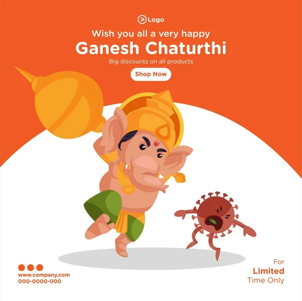 Ganesh Chaturthi Hint Festivali Çizgi Film Şablonunun Pankart Tasarımı Vektör — Stok Vektör