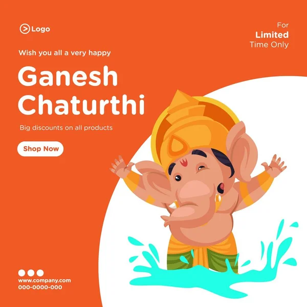 Banner Diseño Ganesh Chaturthi Indio Festival Plantilla Estilo Dibujos Animados — Archivo Imágenes Vectoriales