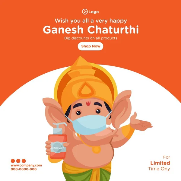 Ganesh Chaturthi Hint Festivali Çizgi Film Şablonunun Pankart Tasarımı Vektör — Stok Vektör
