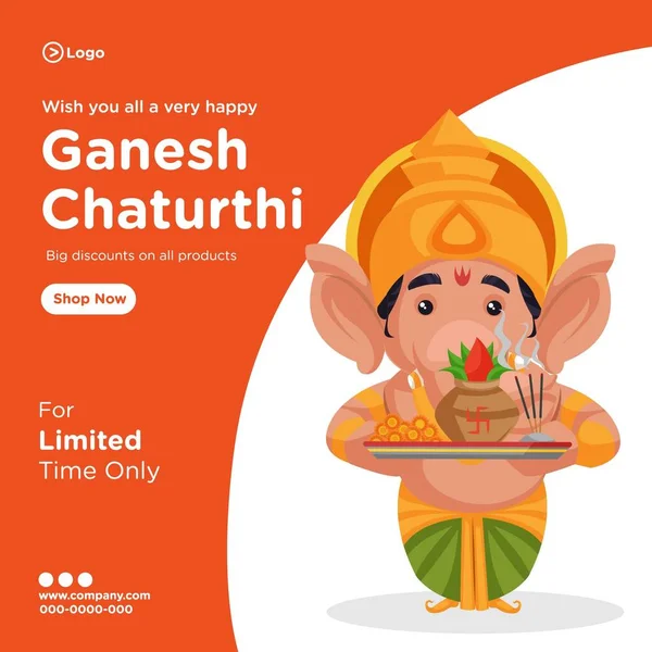 Banner Design Ganesh Chaturthi Indián Fesztivál Rajzfilm Stílusú Sablon Vektor — Stock Vector