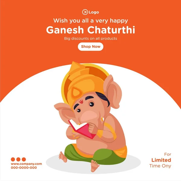 Banner Design Von Ganesh Chaturthi Indischen Festival Cartoon Stil Vorlage — Stockvektor