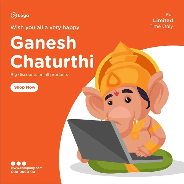 Banner Design Von Ganesh Chaturthi Indischen Festival Cartoon Stil Vorlage — Stockvektor