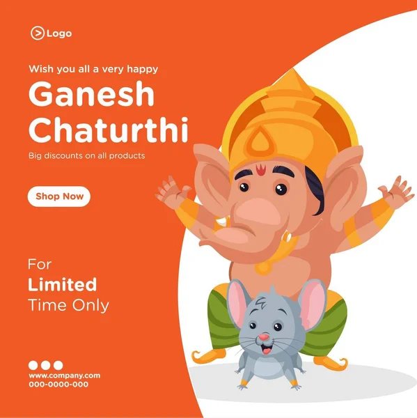 Banner Design Ganesh Chaturthi Modello Stile Cartone Animato Festival Indiano — Vettoriale Stock