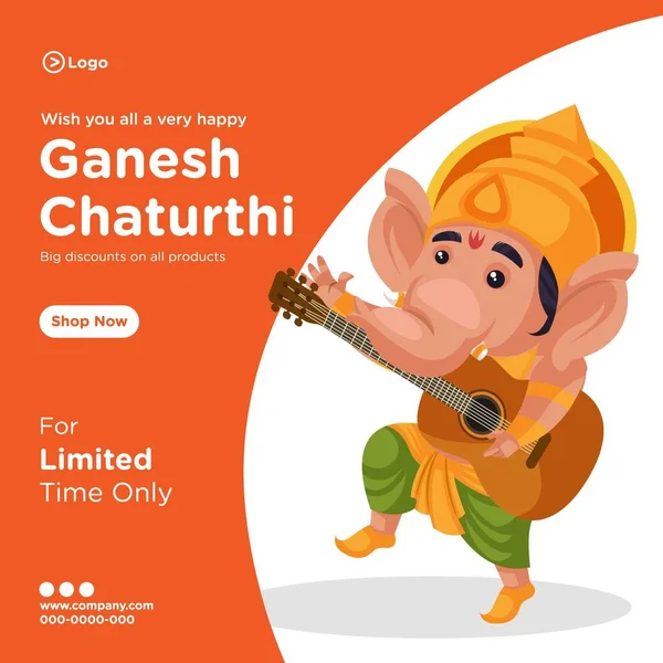 Banner Design Ganesh Chaturthi Indian Festival Cartoon Style Template Ilustração —  Vetores de Stock
