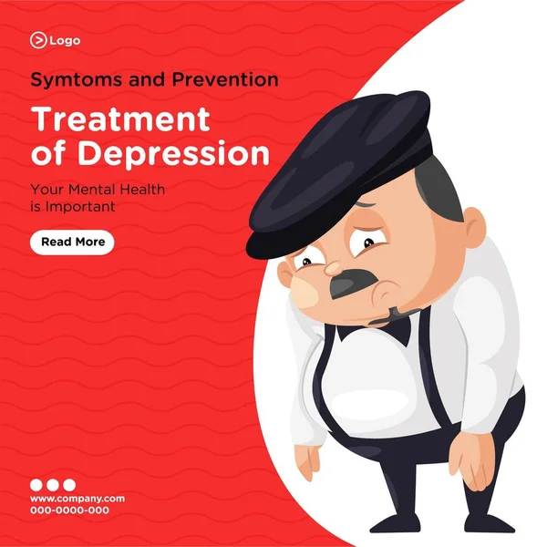 Banner Utformning Behandling Depression Tecknad Stil Mall Vektor Grafisk Illustration — Stock vektor