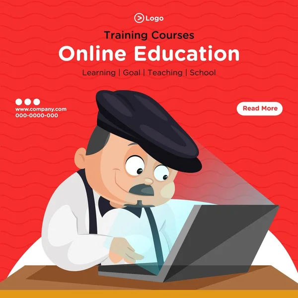 Çevrimiçi Eğitim Kurslarının Afiş Tasarımı Çizgi Film Tarzı Şablonlar Vektör — Stok Vektör