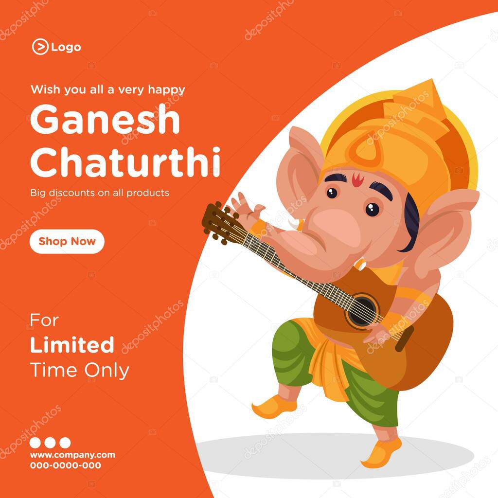 Banner design of ganesh chaturthi indian festival cartoon style template. Vector graphic illustration.