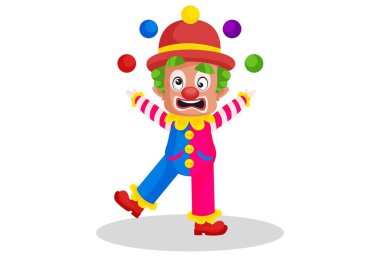 Joker toplarla oynuyor. Vektör grafik çizimi. Tek tek beyaz arkaplanda.