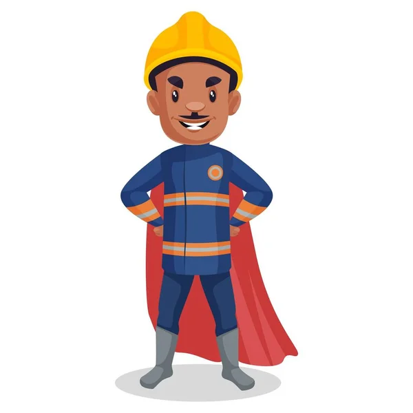 Pompiere Indossa Mantello Supereroe Illustrazione Grafica Vettoriale Individualmente Sfondo Bianco — Vettoriale Stock