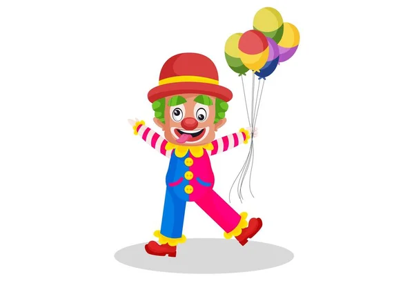 Joker Dancing Holding Balloons His Hand Vector Graphic Illustration Individually — Stock Vector
