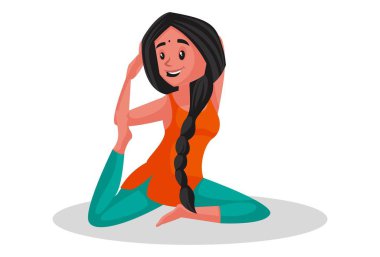 Hintli kız yoga pozu veriyor. Vektör grafik çizimi. Beyaz arka planda tek başına.