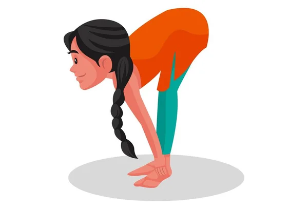 India Chica Está Haciendo Adelante Doblez Uttanasana Yoga Pose Ilustración — Archivo Imágenes Vectoriales