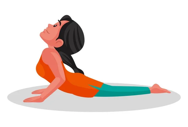 Indisches Mädchen Macht Kobra Bhujangasana Yoga Pose Vektorgrafische Illustration Individuell — Stockvektor