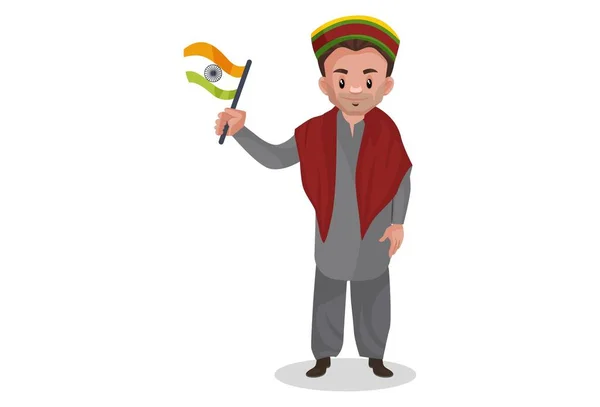 Kashmiri Mannen Håller Indianflaggan Handen Vektor Grafisk Illustration Individuellt Vit — Stock vektor