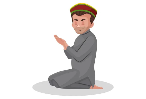 Kašmírský Muž Modlí Vektorová Grafika Individuálně Bílém Pozadí — Stockový vektor
