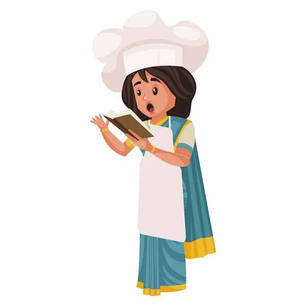 Lady Chef Está Lendo Livro Mão Ilustração Gráfica Vetorial Individualmente —  Vetores de Stock