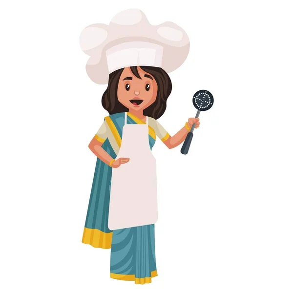 Lady Chef Está Segurando Espátula Mão Ilustração Gráfica Vetorial Individualmente —  Vetores de Stock
