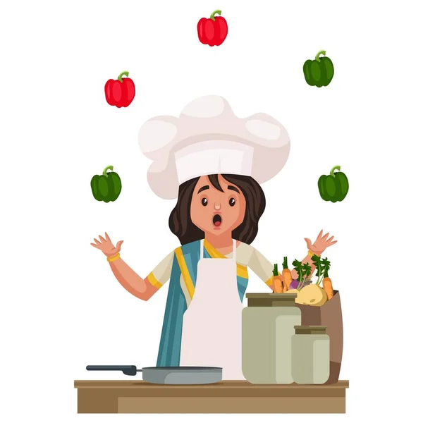 Lady Chef Está Cozinha Ilustração Gráfica Vetorial Individualmente Fundo Branco —  Vetores de Stock