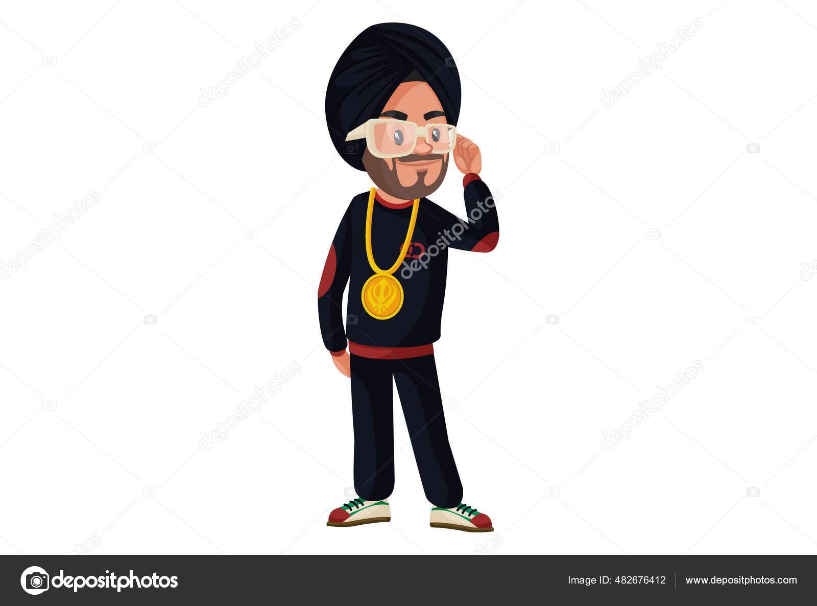 Punjabi Singer Wearing Glasses Vector Graphic Illustration Individually
