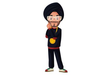 Punjabi şarkıcısı gülümsüyor. Vektör grafik çizimi. Beyaz arka planda tek başına.