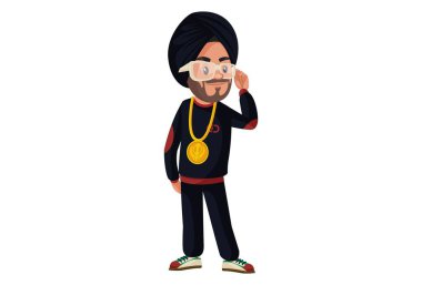 Punjabi şarkıcısı gözlük takıyor. Vektör grafik çizimi. Beyaz arka planda tek başına.