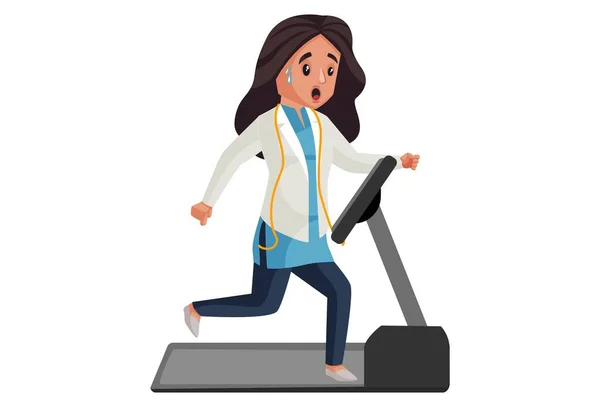 女营养师正在跑步机上做运动 矢量图解 单独地在白色背景下 — 图库矢量图片