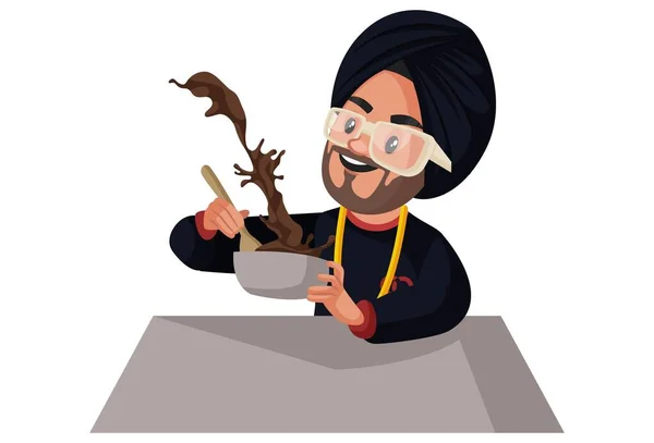 Punjabi Τραγουδιστής Τρώει Φαγητό Διανυσματική Γραφική Απεικόνιση Μεμονωμένα Λευκό Φόντο — Διανυσματικό Αρχείο