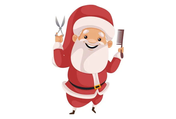 Санта Клаус Тримає Ножиці Гребінець Руках Векторна Графіка Особисто Білому — стоковий вектор