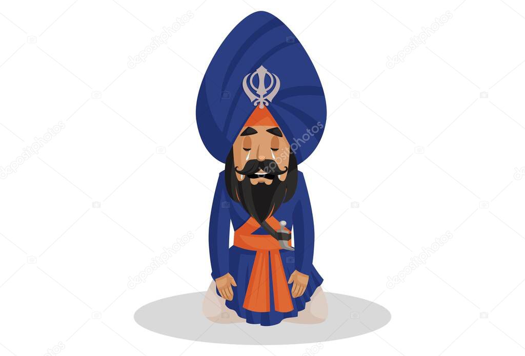 Nihang sardar is crying. Vector graphic illustration. Individually on a white background.