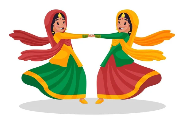 Indiska Kvinnor Dansar Vektor Grafisk Illustration Individuellt Vit Bakgrund — Stock vektor