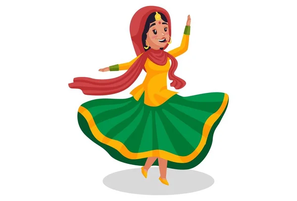Indiase Vrouw Danst Vector Grafische Illustratie Individueel Een Witte Achtergrond — Stockvector