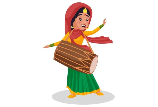 India Está Jugando Dhol Ilustración Gráfica Vectorial Individualmente Sobre Fondo — Archivo Imágenes Vectoriales