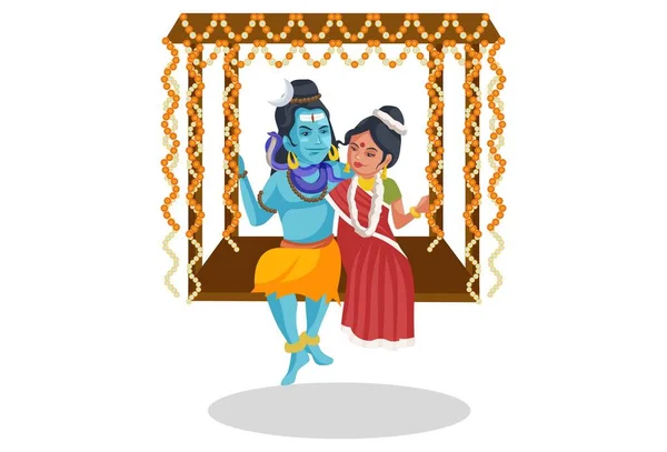 Dios Shiva Parvati Balancean Ilustración Gráfica Vectorial Individualmente Sobre Fondo — Vector de stock