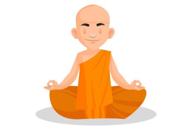 Hint şehir keşişi meditasyon yapıyor. Vektör grafik çizimi. Beyaz arka planda tek başına.