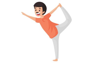 Mutlu adam kral dansçı natarajasana yoga pozları veriyor. Vektör grafik çizimi. Beyaz arka planda tek başına.