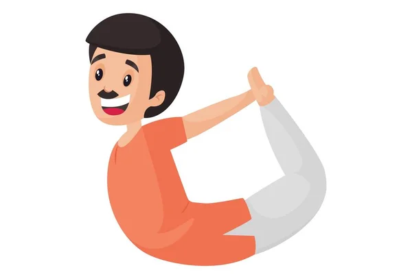 Homem Feliz Está Fazendo Poses Dhanurasana Ioga Ilustração Gráfica Vetorial — Vetor de Stock