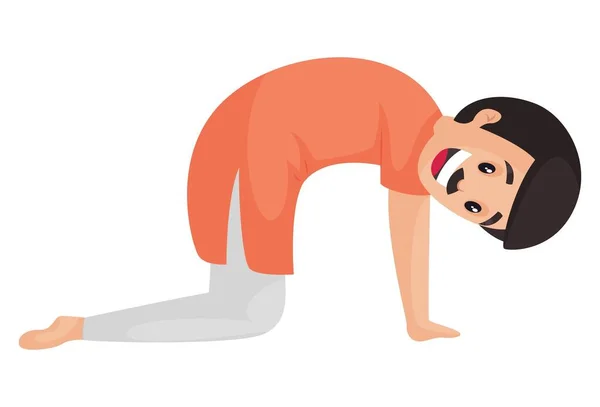 Hombre Feliz Está Haciendo Poses Yoga Para Gatos Ilustración Gráfica — Archivo Imágenes Vectoriales