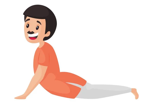 Glücklicher Mann Macht Bhujangasana Yoga Posen Vektorgrafische Illustration Individuell Auf — Stockvektor