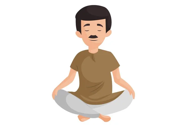Uomo Felice Sta Facendo Siddhasana Yoga Pose Illustrazione Grafica Vettoriale — Vettoriale Stock