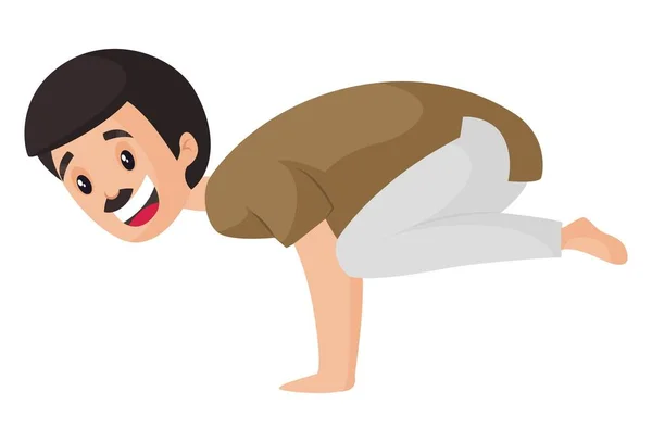 Glücklicher Mann Macht Mayurasana Yoga Posen Vektorgrafische Illustration Individuell Auf — Stockvektor