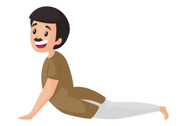 Hombre Feliz Está Haciendo Poses Bhujangasana Yoga Ilustración Gráfica Vectorial — Archivo Imágenes Vectoriales