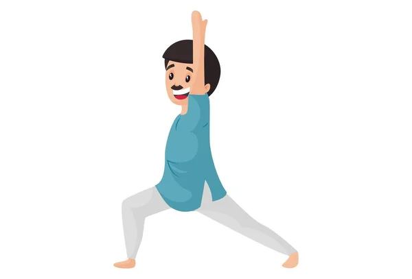 快乐的男人在做瑜伽姿势时伸展着双腿 矢量图解 单独地在白色背景下 — 图库矢量图片