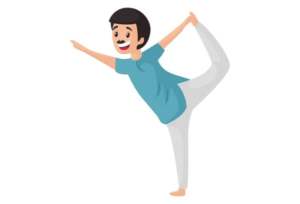 Uomo Felice Sta Facendo Ballerino Natarajasana Yoga Pose Illustrazione Grafica — Vettoriale Stock